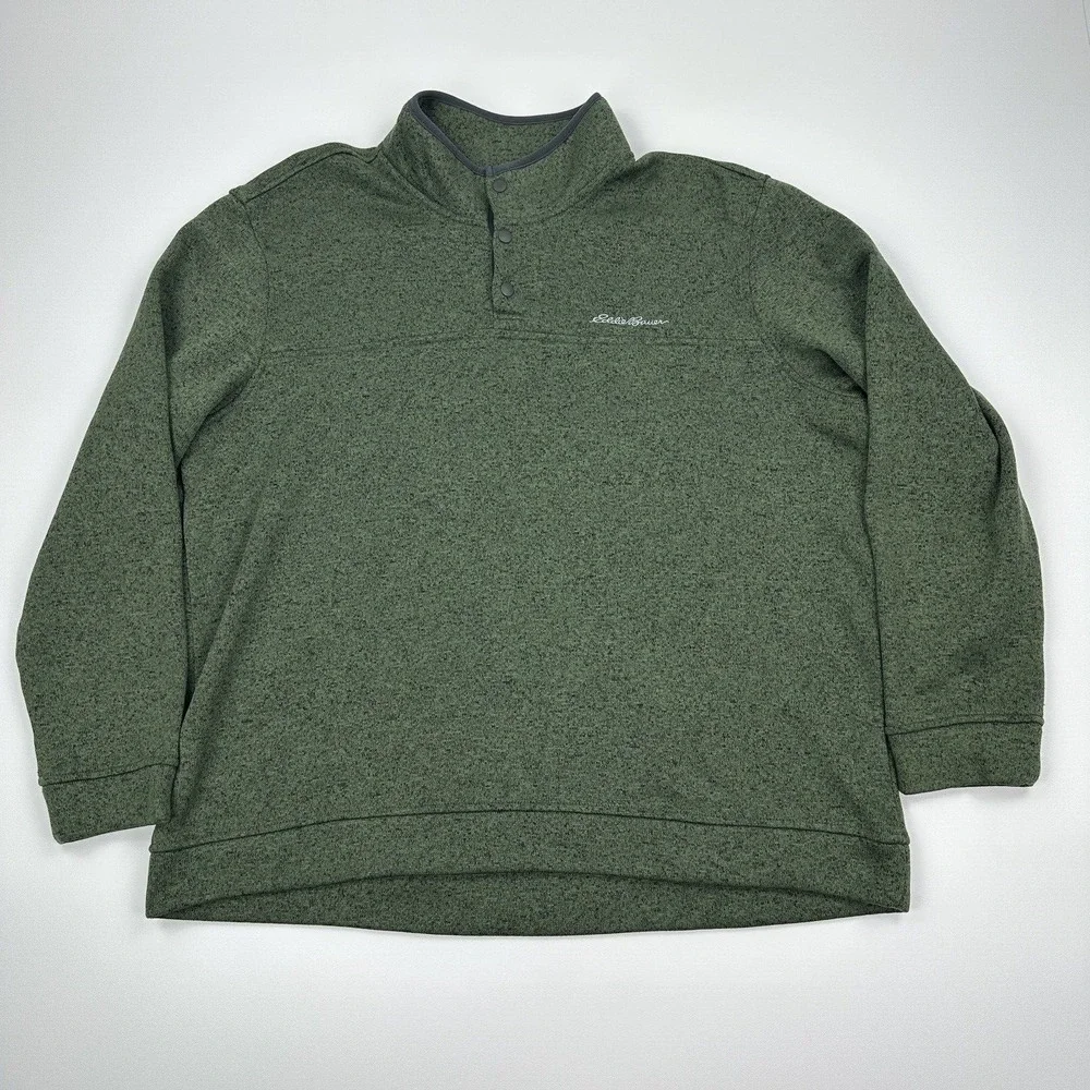 Eddie Bauer Radiator Fleece Sweater Mens 2XL Green T Snap Pullover Outdoor